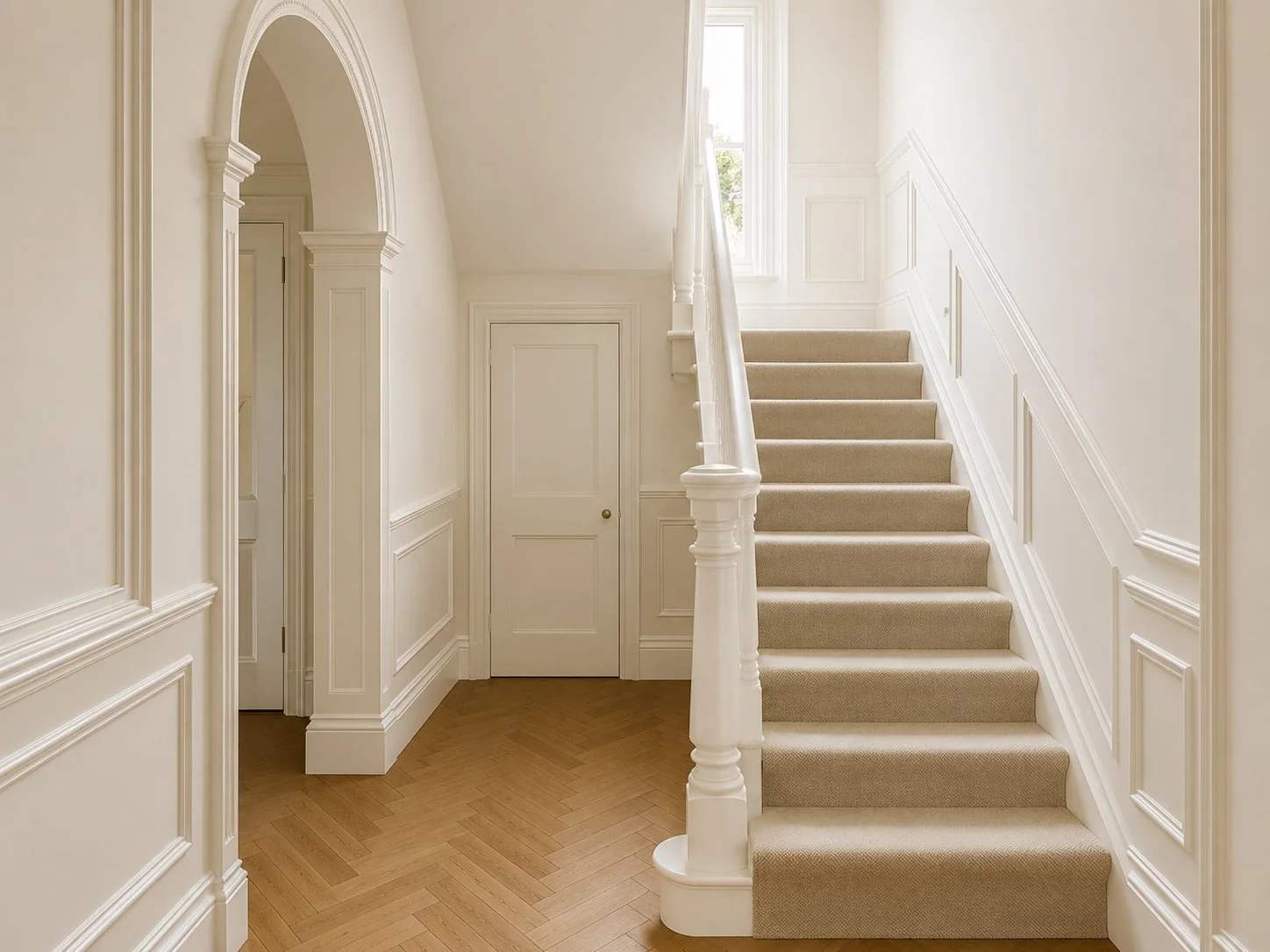 Painted hallway and staircase with a fresh, clean finish
