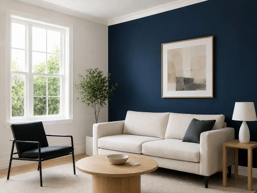 Freshly painted interior wall with clean edges and skirting